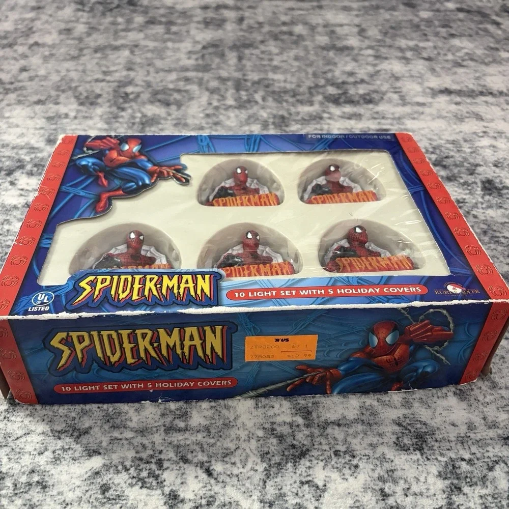 Vintage Marvel Spiderman Kurt Adler 10 Holiday Light Set Christmas 2003 Tested